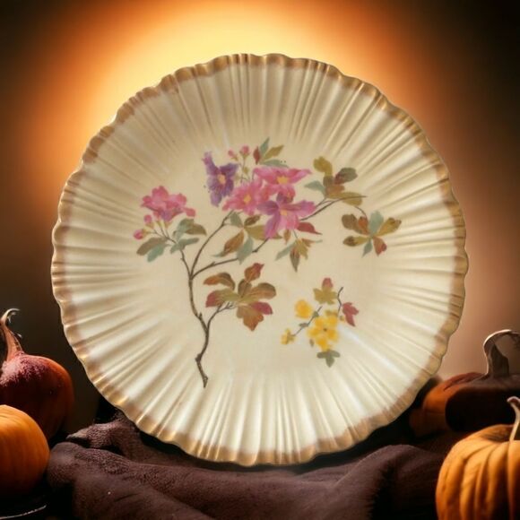 RW Rudolstadt Dinner Plate Crimped 24Kt Gold Trim Floral Germany Early 1900s Atq - Picture 12 of 15